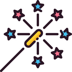 Sparkler fireworks with pink and blue stars emanating from a golden central sparkler against a transparent background festive celebration and joyful event