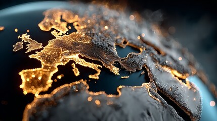 Stunning illuminated map of Europe with glowing city lights, perfect for global business, travel, and technology concepts