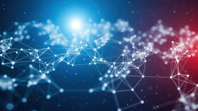 Abstract technological network connection with glowing light and flowing particles