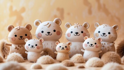 Cute Hamster Family Portrait, Adorable Rodent Figurines