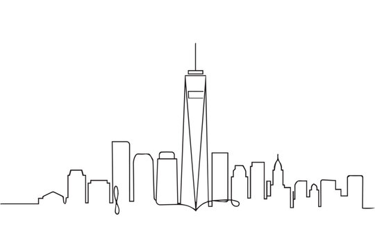 skyline new york outline one world trade center linear drawing
