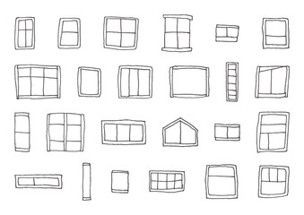 シンプルな窓の手描きイラストセット
