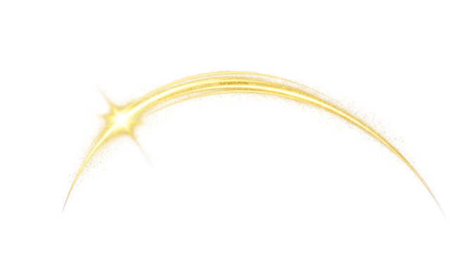 Golden light streak with sparkle effect isolated on transparent background