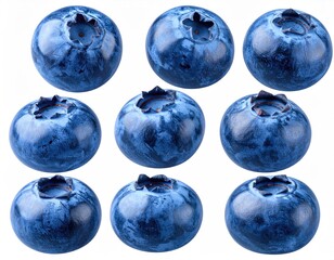 Nine vibrant blueberries arranged in a grid pattern