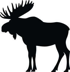 Moose Wildlife Silhouette Pattern with Forest Animals and Nature Elements