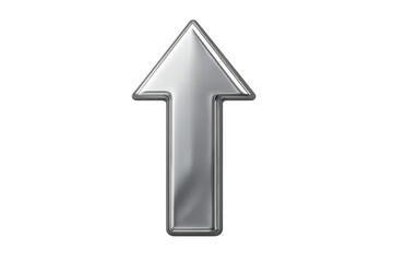 Silver chrome arrow pointing up, representing success, growth, direction, progress, and achievement, isolated on transparent background