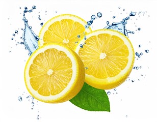 Sliced lemons splash in refreshing water