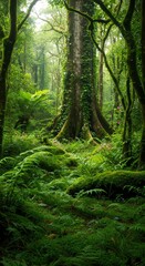 Naklejka premium Forest thrives with lush vegetation in a tropical rainforest