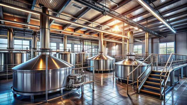 Heres the expanded metadata    Title Text Industrial brewery architecture featuring metal structures integrated into the production facility