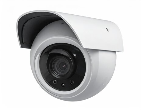 Dome security camera, white, with lens detail