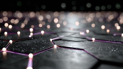 Dynamic network of glowing nodes and lines symbolizing connectivity, data flow, and futuristic technology in a sleek, abstract digital landscape