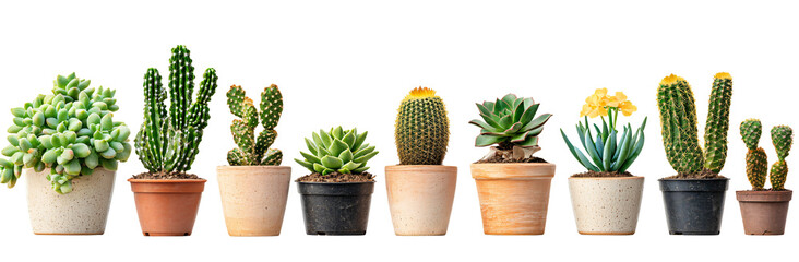 Variety of potted succulents and cacti arranged in a delightful display