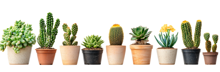 Variety of potted succulents and cacti arranged in a delightful display