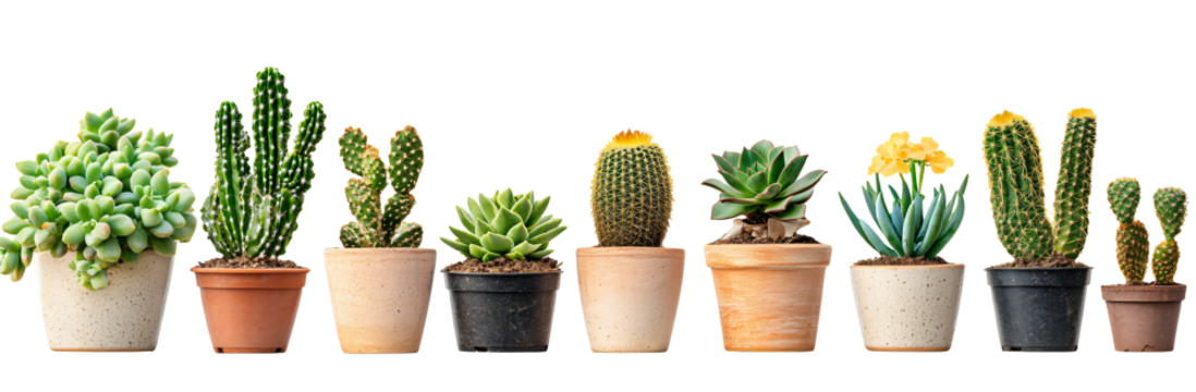 Variety of potted succulents and cacti arranged in a delightful display