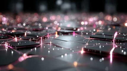 Dynamic network connections pulse with vibrant pink light across a futuristic digital landscape, representing global connectivity and advanced technology.