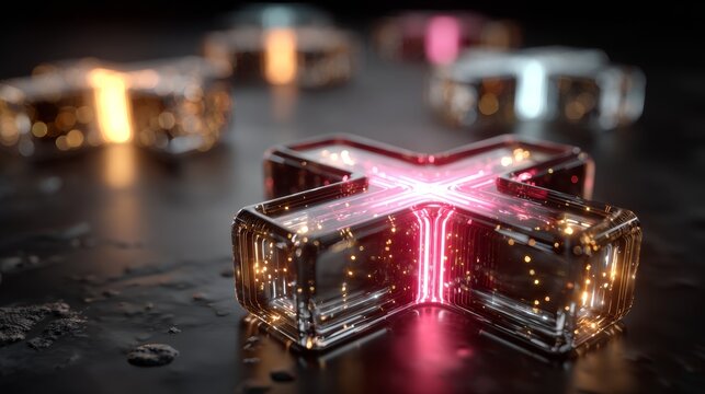 Stunning abstract digital shapes glow with vibrant neon energy, representing modern technology and future innovation