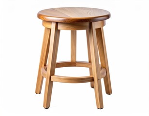Wooden stool. Round seat, light wood, three legs & ring