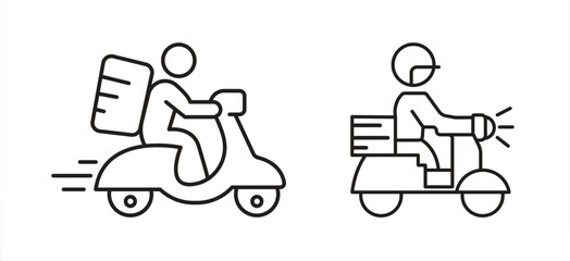 Scooter delivery icon, Vector illustration representing fast delivery, food service and courier logistics, Editable stroke.

