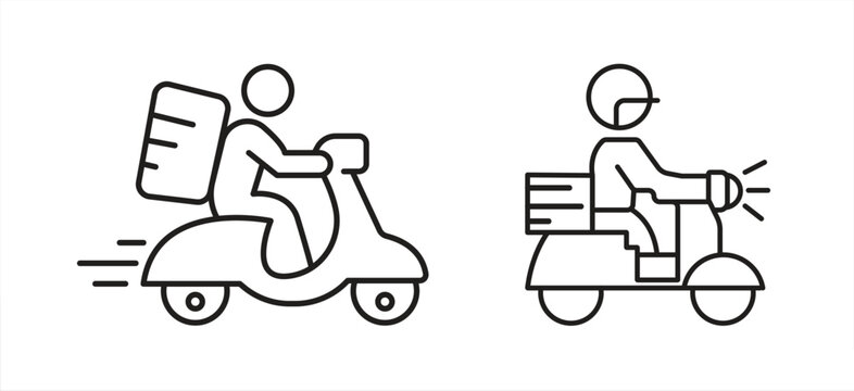 Scooter delivery icon, Vector illustration representing fast delivery, food service and courier logistics, Editable stroke.

