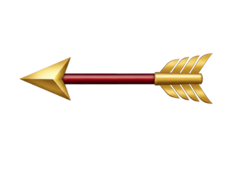 Golden Arrow with Maroon Shaft Pointing Left on Black Background Symbolizing Direction Progress Forward Motion and Precision
