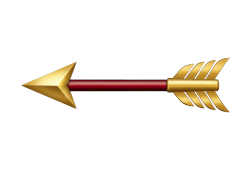 Golden Arrow with Maroon Shaft Pointing Left on Black Background Symbolizing Direction Progress Forward Motion and Precision