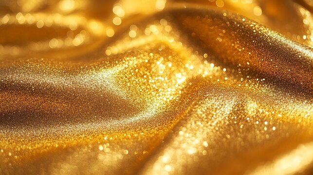 Stunning gold glitter background with bokeh lights creates a luxurious and festive mood for holiday designs and glamorous promotions