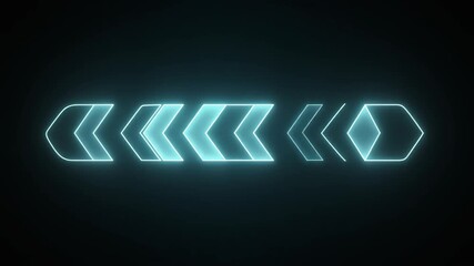 Abstract Neon Arrows Moving Forward on Dark Background, Digital Progress and Technology Concept.