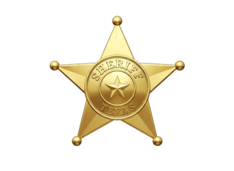 Golden Sheriff Badge Star Emblem With Intricate Details And Transparent Background Symbol Of Authority And Law Enforcement