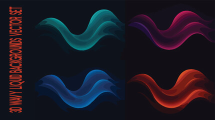 Abstract Wavy Backgrounds Set: A collection of dynamic, three-dimensional, wavy backgrounds in diverse, vibrant colors, exuding energy and modern flair.