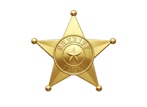 Golden Sheriff Badge Star Emblem With Intricate Details And Transparent Background Symbol Of Authority And Law Enforcement