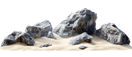 Rugged coastal rocks emerge from soft sandy shores