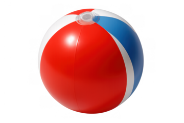 Beach ball showing red, white, and blue stripe design with inflating valve isolated on transparent background
