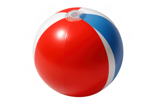 Beach ball showing red, white, and blue stripe design with inflating valve isolated on transparent background - Powered by Adobe