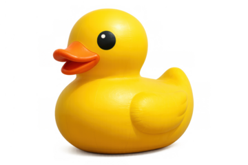 Yellow rubber duck toy on a transparent background, representing childhood fun, bathing, and leisure