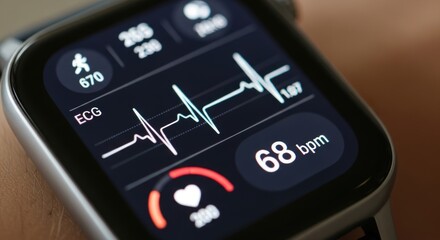 Close-up of smartwatch displaying ECG