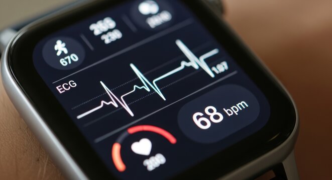 Close-up of smartwatch displaying ECG