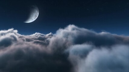 beautiful night clouds and moon, loop flying - Powered by Adobe