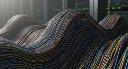 Multicolored wavy lines in a dark room