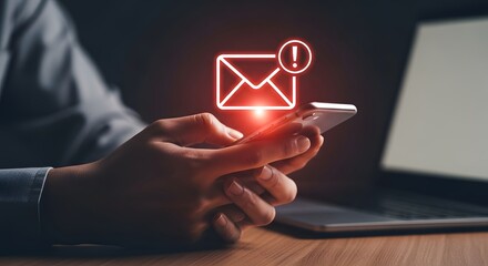 Person checking smartphone with glowing email notification icon