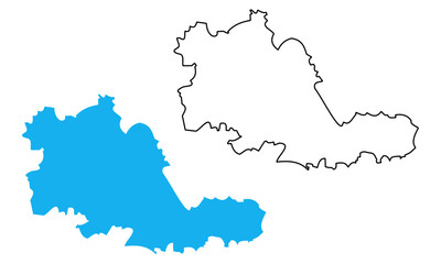 Map of West Midlands an administrative county of England. Map with detailed outlines and blue silhouettes	