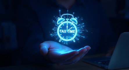 Conceptual Tax Time - A Glowing Clock Symbolizing Financial Deadlines and Obligations.