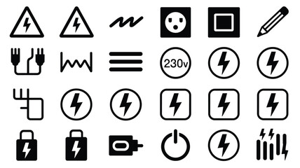 Electrical symbols and signs collection power electricity voltage current hazard design