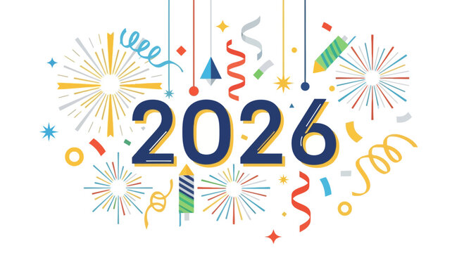 A colorful vector illustration for a happy birthday party greeting card design with text, confetti, and fun holiday celebration art