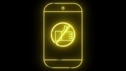 Yellow neon phone icon with a no like symbol on a black background - Powered by Adobe