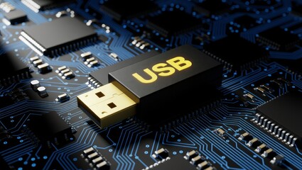 USB connector on blue circuit board