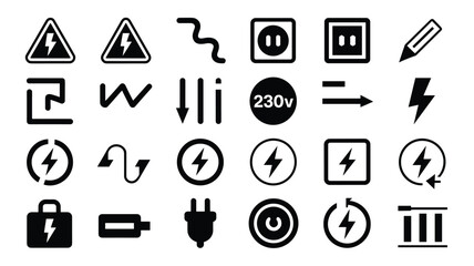 Electrical symbols and signs collection set electricity power voltage current design