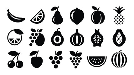 Collection of fresh organic fruits icons banana orange pear plum pineapple healthy diet