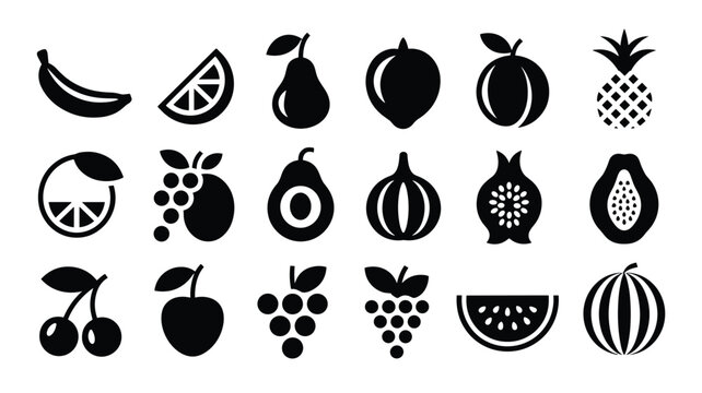 Collection of fresh organic fruits icons banana orange pear plum pineapple healthy diet - Powered by Adobe