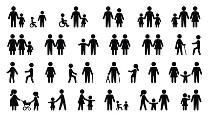 People icons representing family structures and relationships with diverse generations