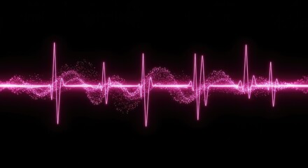 Dynamic abstract background featuring a bright, flowing, rhythmic energy wave or vibrant data pulse line. Digital aesthetic, sound, flow, visualizer